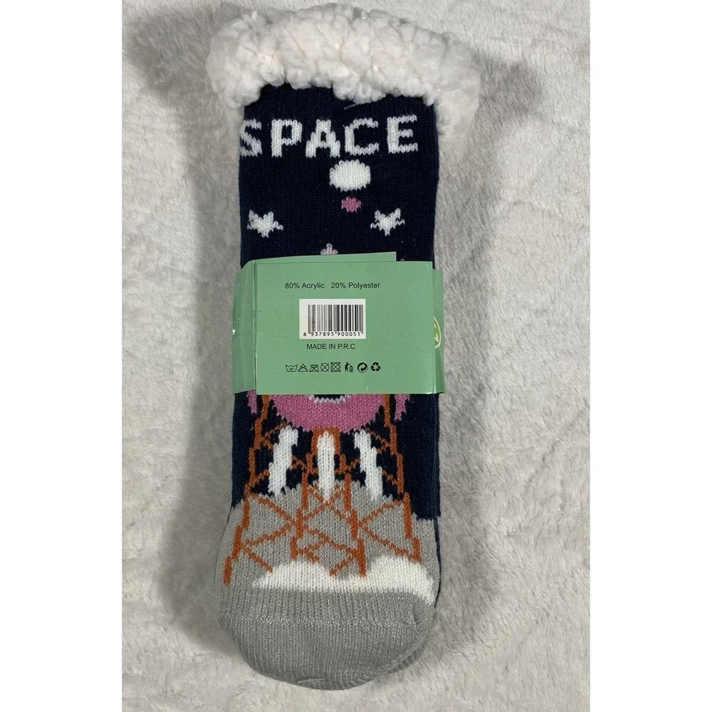 Big Kids Sz 4-6 Cozy Socks Alien Spaceship Thermal Rubber Grip Stocking Stuffer